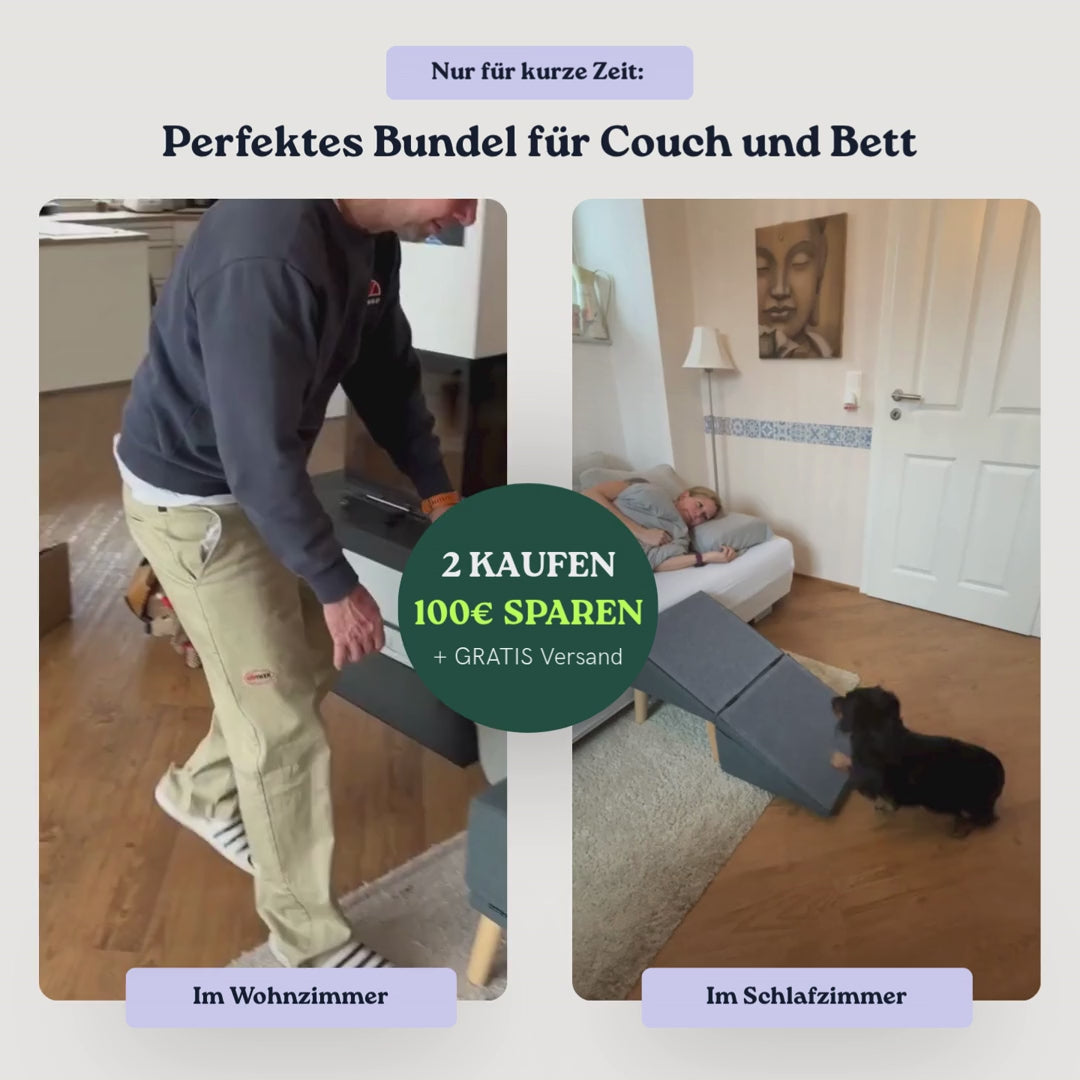 2 in 1 Hundehocker Luna - Gelenkschonende Hunderampe in Grau